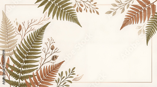 Sophisticated herbal presentation background with fern leaves  