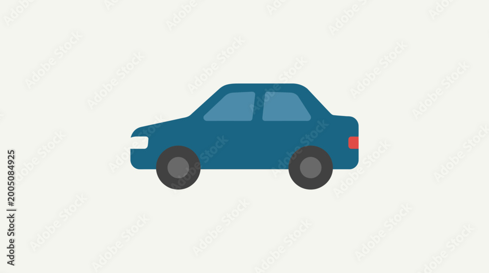 Fototapeta premium A blue cartoon car illustration side view.