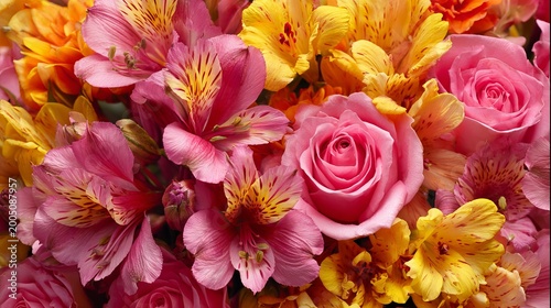 Vibrant pink and yellow flowers bouquet for mother’s day greeting