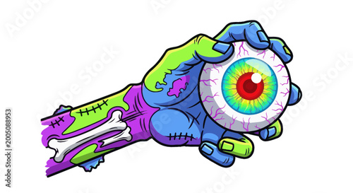Photography Zombie Hand Holding Eyeball, Spooky Halloween Illustration