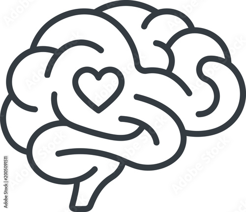 Human brain with heart symbol line icon emotional intelligence mental health concept