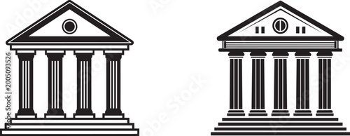 Classical Greek or Roman building facade with columns and triangular pediment, government or bank symbol and architecture.