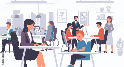 Quadro su tela People working in a modern office environment.