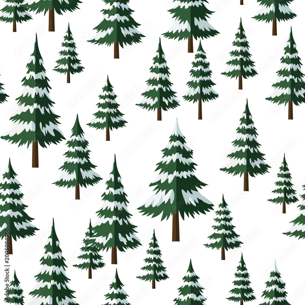 Obraz premium Winter Pine Tree Snow Seamless Pattern Vector Illustration Background