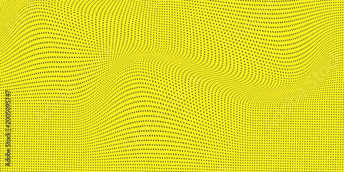 Abstract halftone background with wavy surface made of dots on a modern backdrop