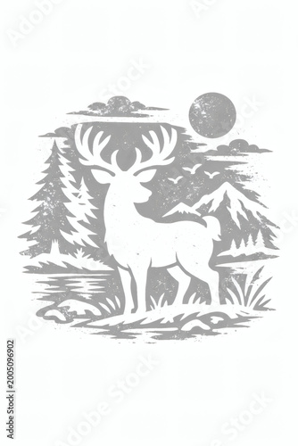 Majestic Deer Stand Under Moonlight in Forest Landscape, Nature Artwork