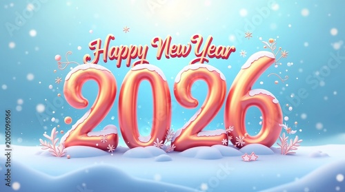 Festive Copper Numbers Celebrate New Year Snowfall celebration