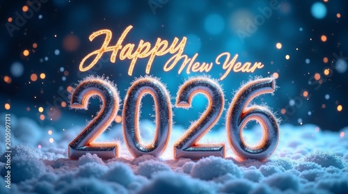 Festive glowing text and frosted numbers celebrating new year celebration