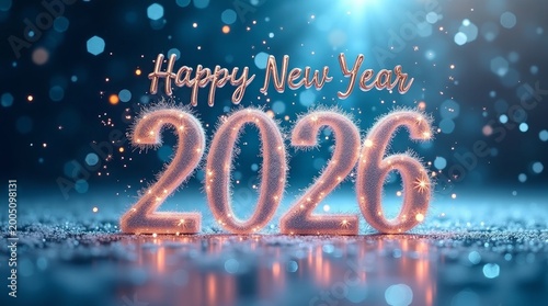 Festive new year celebration with sparkling numbers and bokeh lights image