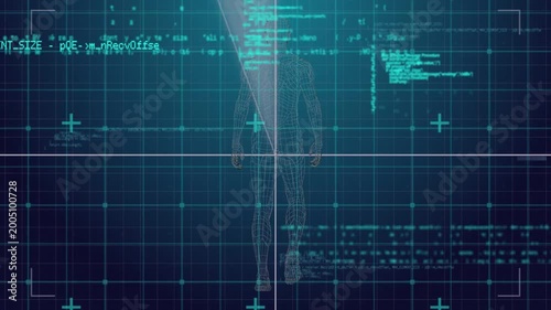 Faint circle appearing, digital targeting HUD expanding rings and rotating sweep to highlight code