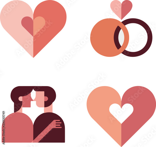 Vibrant colourful love vector design featuring playful shapes, hearts and smooth gradients, perfect for romantic branding, posters, social media cards and modern creative projects, fully editable
