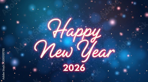 Glowing Neon Celebration Wishes For New Year greeting festive