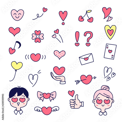 かわいい手書きのハートイラストセット