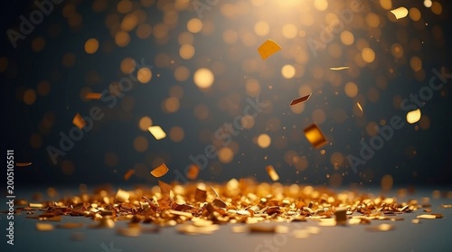 Golden confetti falling and scattered celebration image