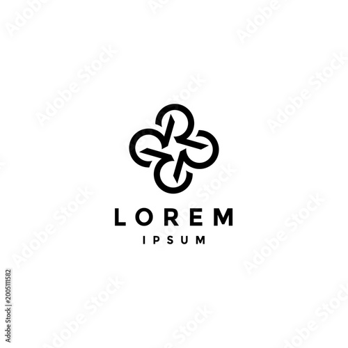 Simple Four Revolving R Letters Logo Design. Simple Line Drone Letter R Logo Design.