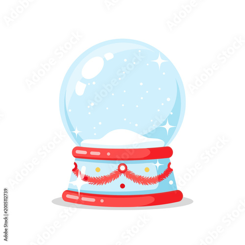 Tableau sur toile Christmas Snow Globe with Glittering Snowflakes and Festive Red Base