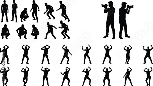 Quadro su tela Silhouette, of, people, in, various, poses, including, photographers, taking, ph