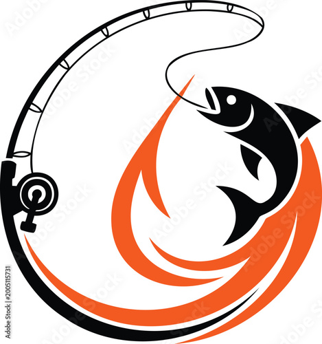 Fotografía Fish jumping out of water caught on fishing rod with reel and line  dynamic illu