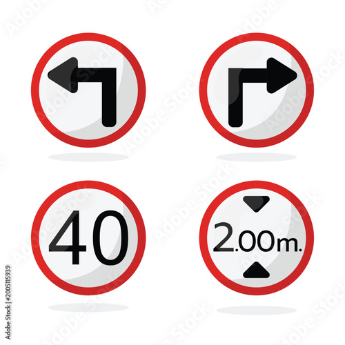 Free Download Turn sign and speed limit road sign on the white background, illustration of traffic signs in flat style - GFXLoad