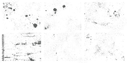 Φωτογραφία Set of black grunge textures on white background, distressed ink splatter, rough noise patterns, abstract worn overlays, high contrast, urban gritty style, minimal monochrome texture background