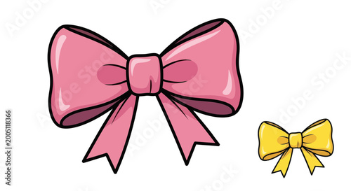 Bild auf Leinwand Pink and Yellow Bows - Decorative Ribbons for Gifts and Crafts