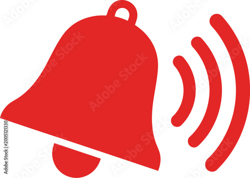Bell icon displays a bold red alert symbol with concentric sound waves indicating an important notification or broadcast.