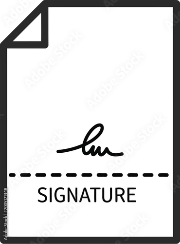 Document icon featuring a signature line provides a clear visual representation of a formal contract or legal agreement requiring authorization.