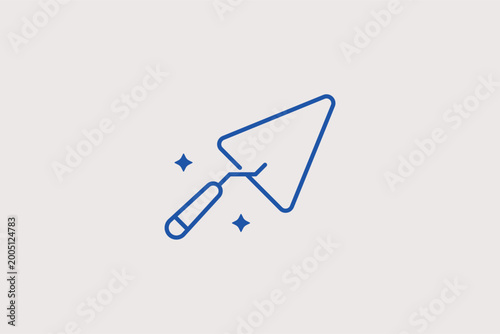 Masonry trowel line icon for bricklaying, tiling, and plastering work. Professional vector illustration for construction trade schools and renovation service branding.