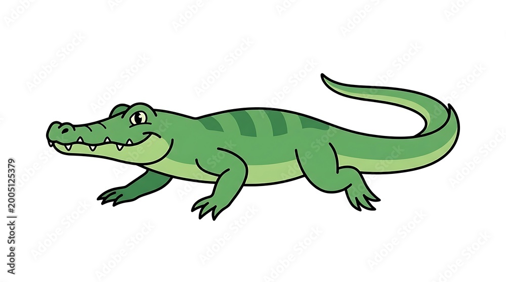 Fototapeta premium Smiling cartoon crocodile green animal.