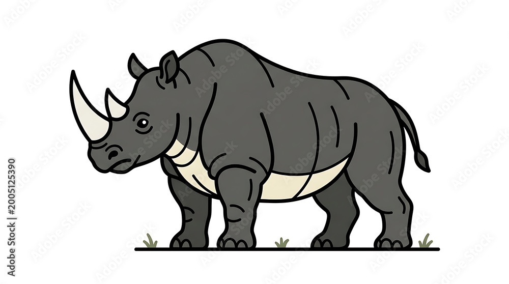 Obraz premium Gray Rhino Cartoon Animal Profile.
