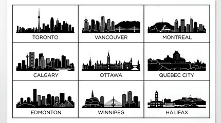 Canadian Major Cities Skyline Silhouettes Collection