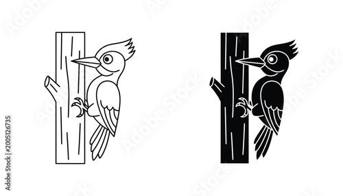 Foto Woodpecker bird line art and solid glyph icon illustrations