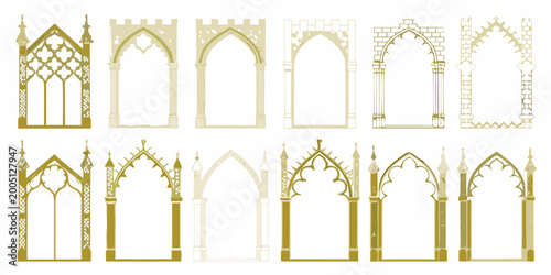 Foto ornate gothic arch collection vector illustration golden tones