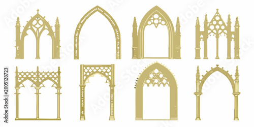 фотографія gothic archways and windows vector illustration on white background