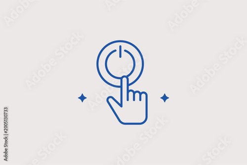 Photography Power button with finger line icon for switching on devices and system control