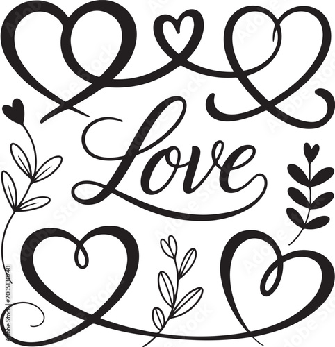 Elegant black and white love vector design with minimal hearts and clean line art style, perfect for modern branding, wedding cards, posters and social media, fully editable scalable artwork