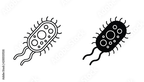 Schilderij op canvas Bacterial cell microbiology icon set featuring cilia and internal structure in o
