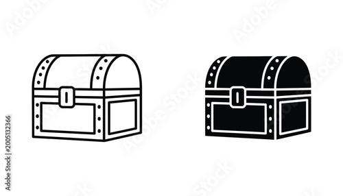 Bild auf Leinwand Treasure chest icon in outline and solid black silhouette vector graphic