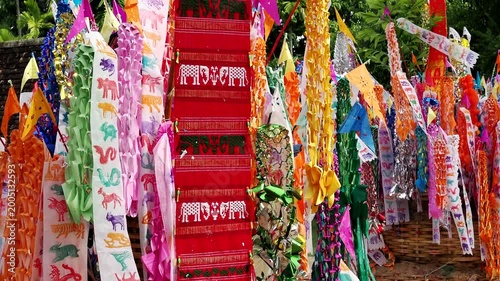 Many Color paper flag in temple of Thailand,For Buddha worship