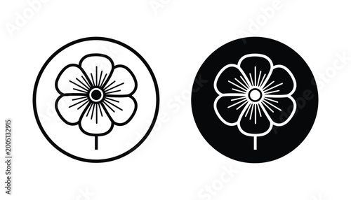 Canvas-taulu Minimalist flower icon with five petals and central stamens enclosed in a perfec