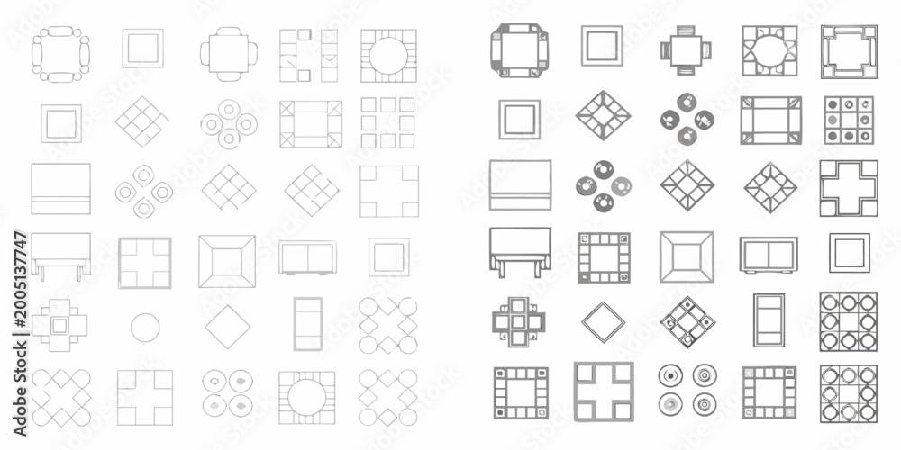Obraz premium furniture top view line art set on white background