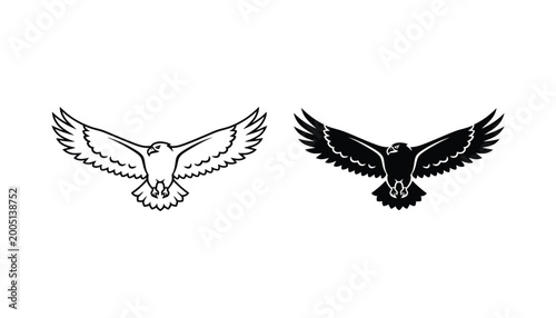 Foto Majestic eagle in flight open wings spread wide simple vector outline and dramat