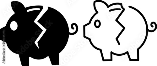 Broken piggy bank icon. Financial loss and bankruptcy concept