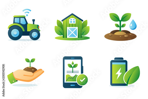Smart Farming and Agriculture Technology Gradient Icon Set. Sustainable Agriculture Vector Collection
