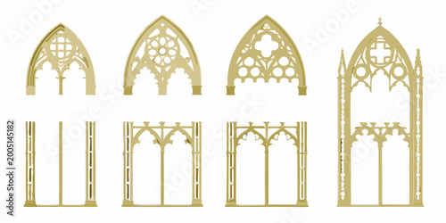 фотографія gothic archways and windows ornate vector illustration on white background