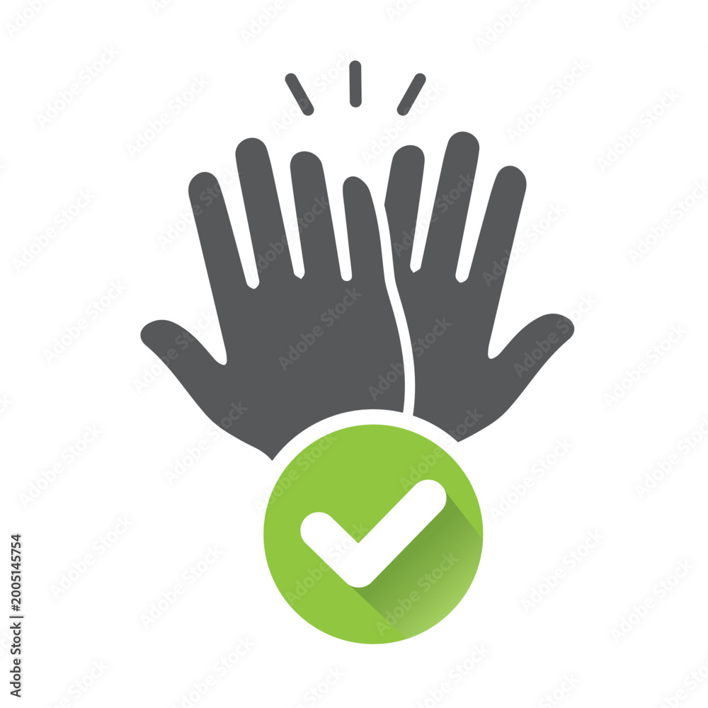 Obraz premium Congratulations on success with hands and check mark