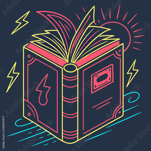 Canvas-taulu Magical book with lightning and sun burst.