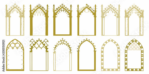 фотографія ornate gothic archways collection of twelve golden vector illustrations