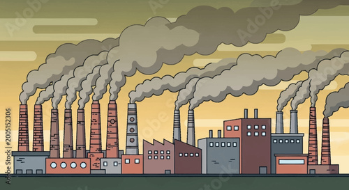 Obraz na plátne Industrial factory with many chimneys emitting smoke into the sky