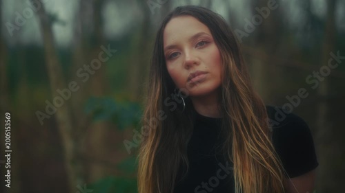 Moody Forest With Shadowed Trees. Cinematic Scene With Tense Atmosphere And Emotional Depth